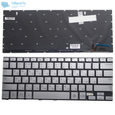 Клавиатура для ноутбука Samsung NP730U3E, 740U3E, серебро, с подсветкой, RU